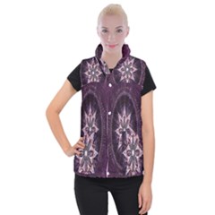 Flower Twirl Star Space Purple Women s Button Up Puffer Vest by Mariart