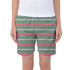 Horizontal Line Red Green Women s Basketball Shorts by Mariart