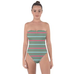 Horizontal Line Red Green Tie Back One Piece Swimsuit by Mariart