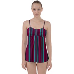 Red Blue Line Vertical Babydoll Tankini Set by Mariart