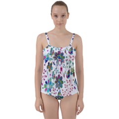 Prismatic Psychedelic Floral Heart Background Twist Front Tankini Set by Mariart