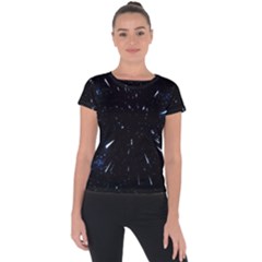 Space Warp Speed Hyperspace Through Starfield Nebula Space Star Line Light Hole Short Sleeve Sports Top  by Mariart