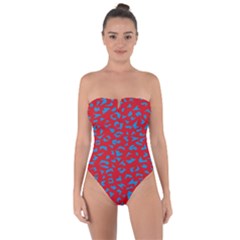 Blue Red Space Galaxy Tie Back One Piece Swimsuit by Mariart