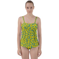 Blue Yellow Space Galaxy Twist Front Tankini Set by Mariart