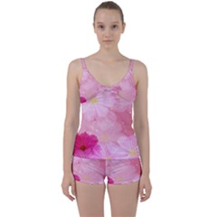 Cosmos Flower Floral Sunflower Star Pink Frame Tie Front Two Piece Tankini by Mariart