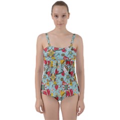 Flower Fruit Star Polka Rainbow Rose Twist Front Tankini Set by Mariart