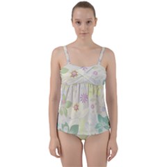 Flower Rainbow Star Floral Sexy Purple Green Yellow White Rose Twist Front Tankini Set by Mariart