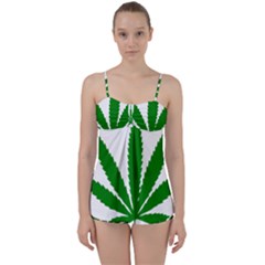 Marijuana Weed Drugs Neon Cannabis Green Leaf Sign Babydoll Tankini Set by Mariart