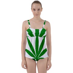 Marijuana Weed Drugs Neon Cannabis Green Leaf Sign Twist Front Tankini Set by Mariart