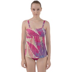 Marijuana Heart Cannabis Rainbow Pink Cloud Twist Front Tankini Set by Mariart