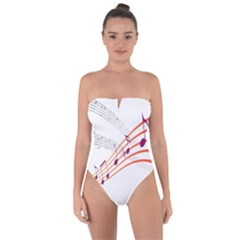 Musical Net Purpel Orange Note Tie Back One Piece Swimsuit by Mariart