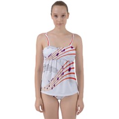 Musical Net Purpel Orange Note Twist Front Tankini Set by Mariart