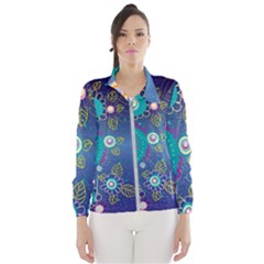 Flower Blue Floral Sunflower Star Polka Dots Sexy Wind Breaker (women) by Mariart