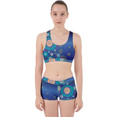 Flower Blue Floral Sunflower Star Polka Dots Sexy Work It Out Sports Bra Set by Mariart