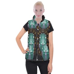 Temple Of Yoga In Light Peace And Human Namaste Style Women s Button Up Puffer Vest by pepitasart