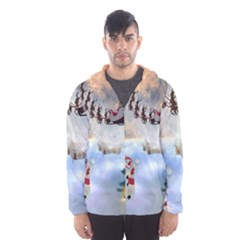 Christmas, Snowman With Santa Claus And Reindeer Hooded Wind Breaker (men) by FantasyWorld7