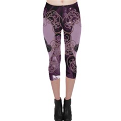 Soft Violett Floral Design Capri Leggings  by FantasyWorld7