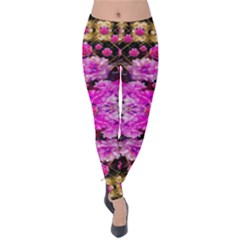 Flowers And Gold In Fauna Decorative Style Velvet Leggings by pepitasart