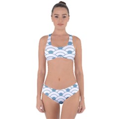 Art Deco Teal White Criss Cross Bikini Set