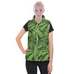 Marijuana Plants Pattern Women s Button Up Puffer Vest by dflcprints