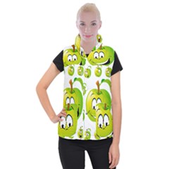 Apple Green Fruit Emoji Face Smile Fres Red Cute Women s Button Up Puffer Vest by Alisyart
