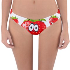 Strawberry Fruit Emoji Face Smile Fres Red Cute Reversible Hipster Bikini Bottoms by Alisyart