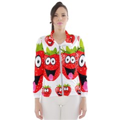 Strawberry Fruit Emoji Face Smile Fres Red Cute Wind Breaker (women) by Alisyart