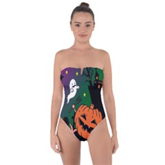 Happy Halloween Tie Back One Piece Swimsuit by Mariart