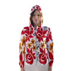 Flower Red Rose Star Floral Yellow Black Leaf Hooded Wind Breaker (women) by Mariart