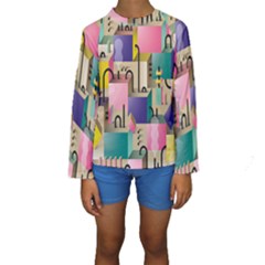 Magazine Balance Plaid Rainbow Kids  Long Sleeve Swimwear by Mariart