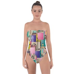 Magazine Balance Plaid Rainbow Tie Back One Piece Swimsuit by Mariart