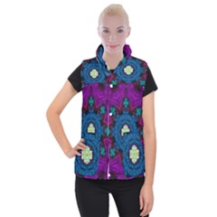 Sunshine Mandala And Fantasy Snow Floral Women s Button Up Puffer Vest by pepitasart