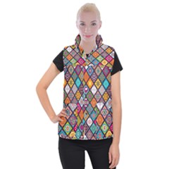 Flower Star Sign Rainbow Sexy Plaid Chevron Wave Women s Button Up Puffer Vest by AnjaniArt