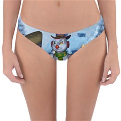 Funny Grimly Snowman In A Winter Landscape Reversible Hipster Bikini Bottoms by FantasyWorld7