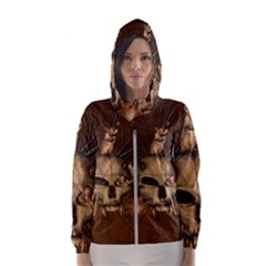 Awesome Skull With Rat On Vintage Background Hooded Wind Breaker (women) by FantasyWorld7
