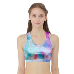 Pink And Purple Galaxy Watercolor Background  Sports Bra With Border by paulaoliveiradesign