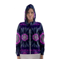 Beautiful Hot Pink And Gray Fractal Anemone Kisses Hooded Wind Breaker (women) by jayaprime