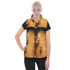 The Funny, Speed Giraffe Women s Button Up Puffer Vest by FantasyWorld7