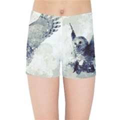 Cute Owl In Watercolor Kids Sports Shorts by FantasyWorld7
