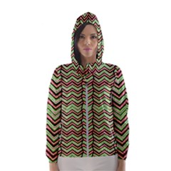 Zig Zag Multicolored Ethnic Pattern Hooded Wind Breaker (women) by dflcprintsclothing
