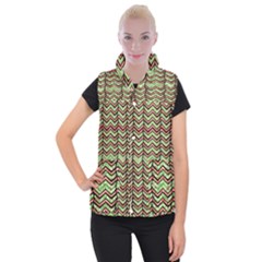 Zig Zag Multicolored Ethnic Pattern Women s Button Up Puffer Vest by dflcprintsclothing
