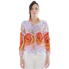 Pink Rose Flower, Floral Oil Painting Art Wind Breaker (women)