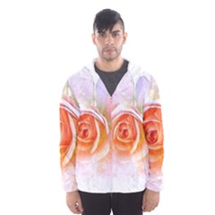 Pink Rose Flower, Floral Watercolor Aquarel Painting Art Hooded Wind Breaker (men) by picsaspassion