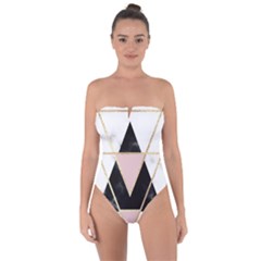 Triangles,gold,black,pink,marbles,collage,modern,trendy,cute,decorative, Tie Back One Piece Swimsuit by 8fugoso