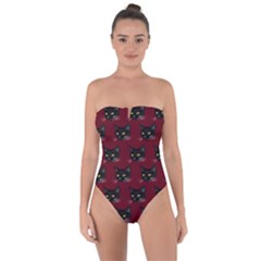 Face Cat Animals Red Tie Back One Piece Swimsuit by Mariart