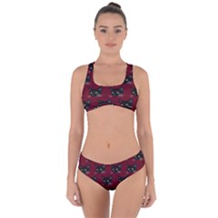 Face Cat Animals Red Criss Cross Bikini Set by Mariart