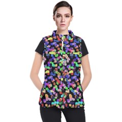 Colorful Paint Strokes On A Black Background                          Women s Puffer Vest by LalyLauraFLM