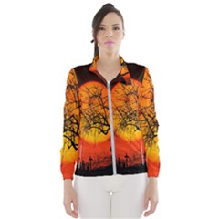 Helloween Midnight Graveyard Silhouette Wind Breaker (women) by Mariart