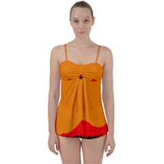 Mountains Natural Orange Red Black Babydoll Tankini Set by Mariart