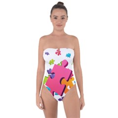 Passel Picture Green Pink Blue Sexy Game Tie Back One Piece Swimsuit by Mariart